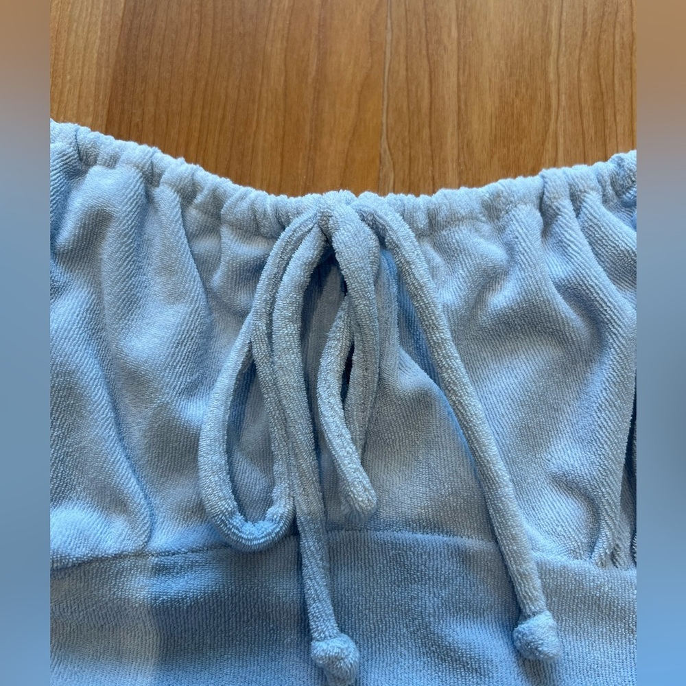 NIA Light Blue Terry Mini Dress Cotton Blend Tie Front Size M - Picture 11 of 11